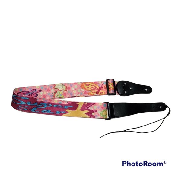 Art Tribute Guitar Strap Girls Kids Adjustable SUPER STAR Pink Butterfly Music - Picture 1 of 10